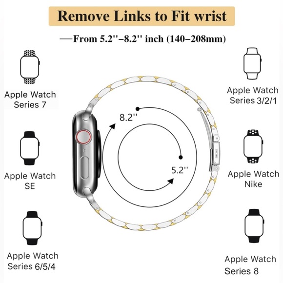 Slim Metal Stainless Steel Silver/Gold Apple Watch Band - adjustable size - NWT - Picture 7 of 12